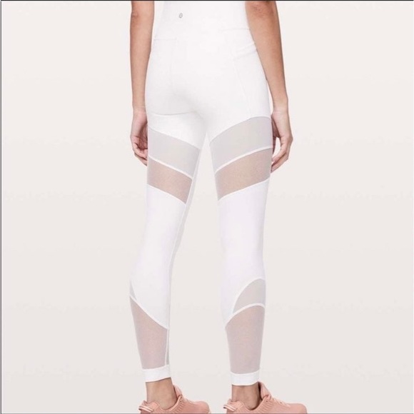 lululemon athletica | Pants u0026 Jumpsuits | Lululemon White Mesh Panel Full  Length Pocket Leggings | Poshmark